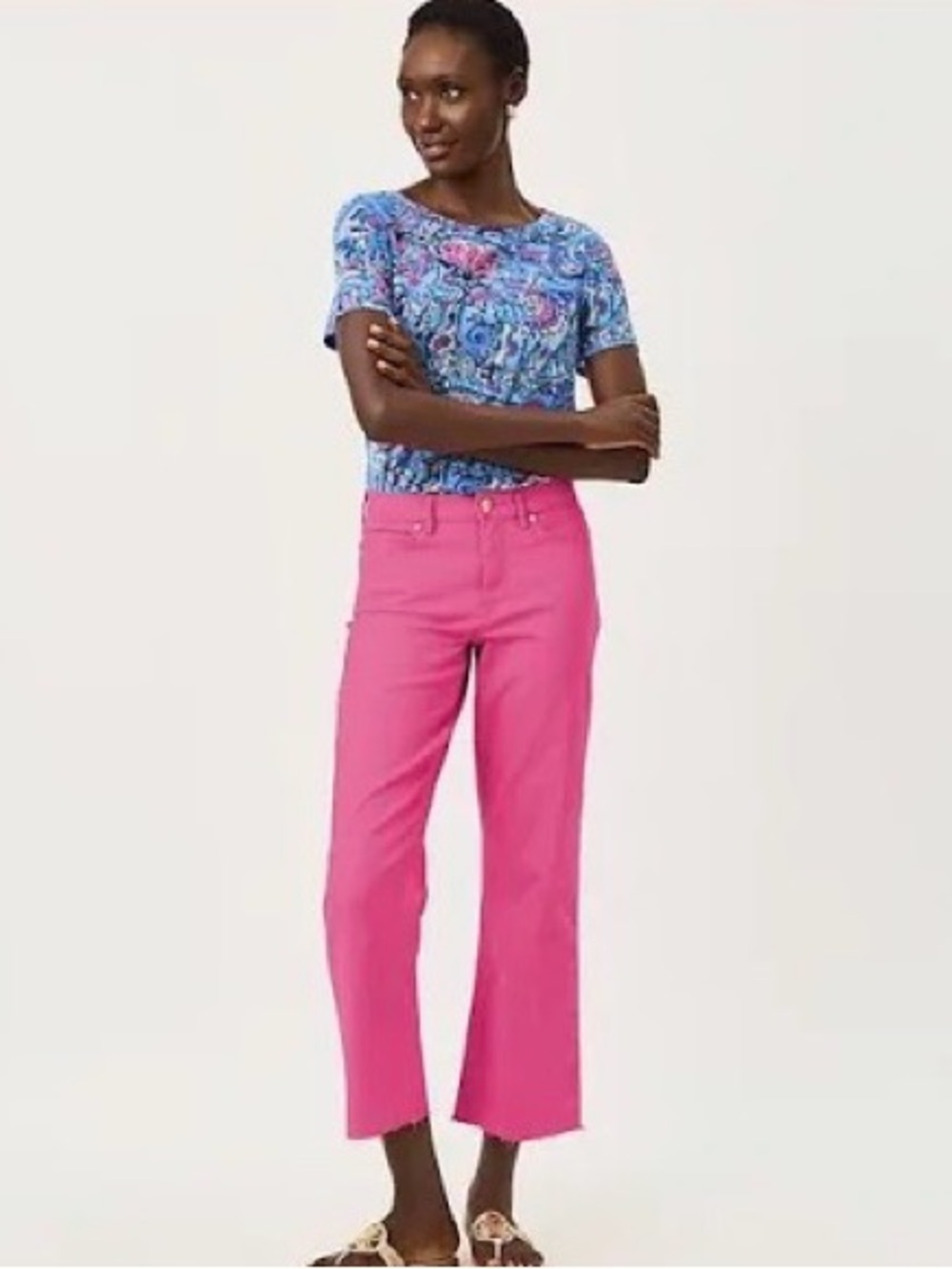🖤Vintage Lilly Pulitzer Neon Pink Straight Crop Palm Beach Fit pants size 0🖤